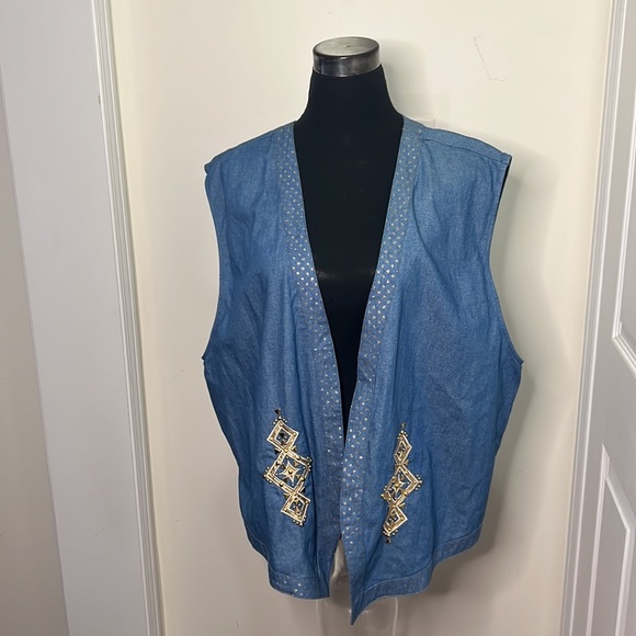 Vintage Laura Daniels Embroidered Gold Hardware Detailing Denim Vest Waistcoat - Picture 8 of 12